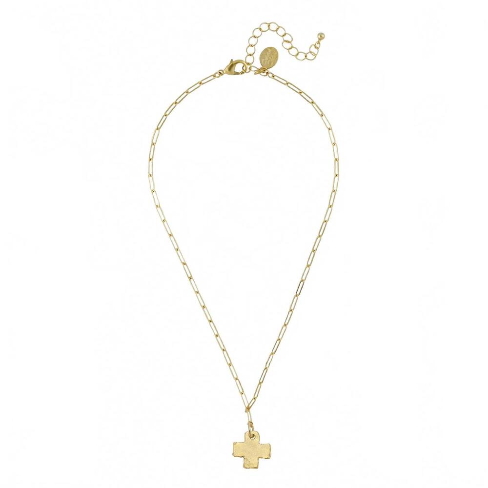 NEW SUSAN SHAW women's mini cross paperclip necklace in gold